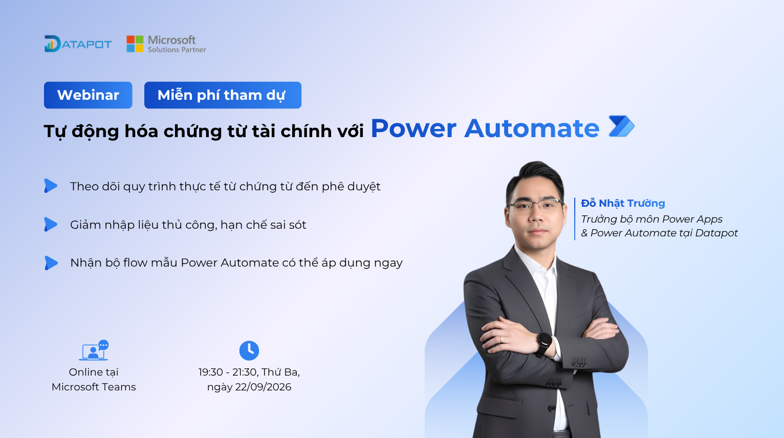 Đăng ký tham gia Webinar: “Tự động hóa chứng từ tài chính với Power Automate” 