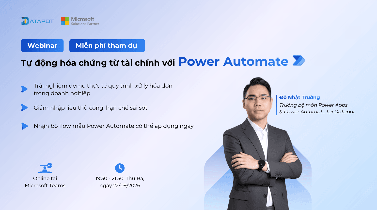 Đăng ký tham gia Webinar: “Tự động hóa chứng từ tài chính với Power Automate” 