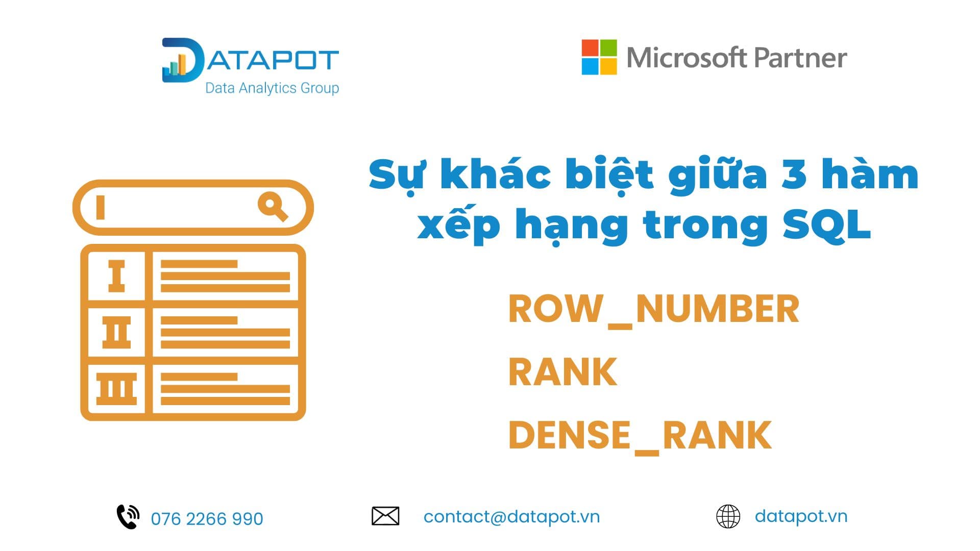 Sự khác biệt giữa 3 hàm xếp hạng trong SQL: Row_Number, Rank và Dense_Rank