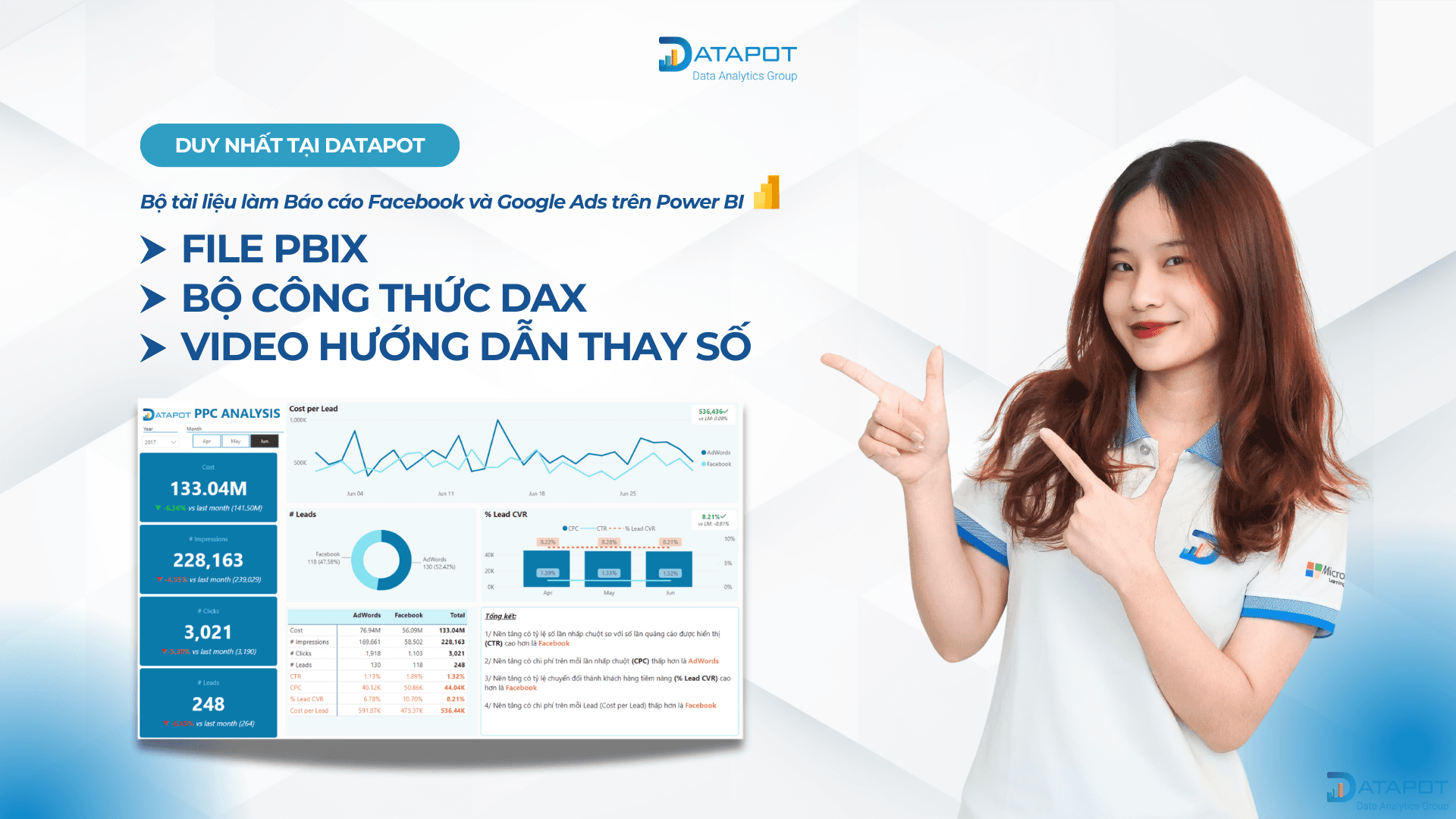 Bộ tài liệu báo cáo Facebook, Google Ads và Phân tích khách hàng trên Power BI
